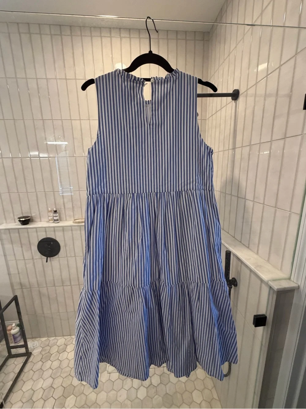 J. Crew Blue and White Striped Sleeveless Midi Dress